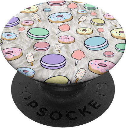 Donut Cotton Candy Macaron Ice Cream for Girls, Teens PopSockets PopGrip: Swappable Grip for Phones & Tablets