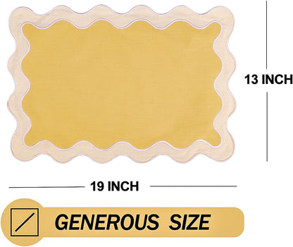 Placemats Set of 4, 13 x 19 Inch Cotton Table Placemats Washable Heat Resistant Woven Table Mats for Table Decor, Boho Scallop Embroidered Placemats (Yellow)