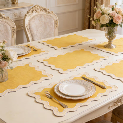 Placemats Set of 4, 13 x 19 Inch Cotton Table Placemats Washable Heat Resistant Woven Table Mats for Table Decor, Boho Scallop Embroidered Placemats (Yellow)