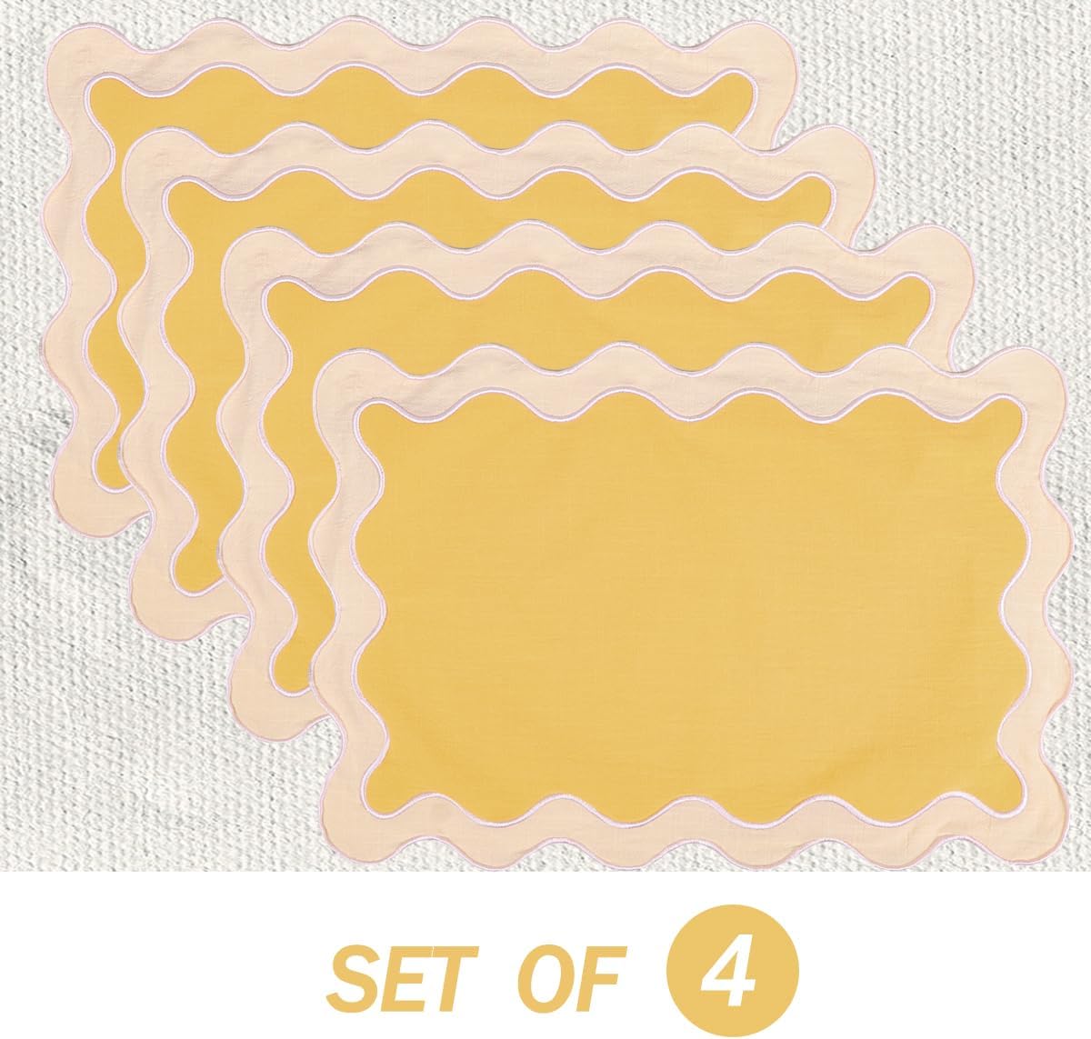 Placemats Set of 4, 13 x 19 Inch Cotton Table Placemats Washable Heat Resistant Woven Table Mats for Table Decor, Boho Scallop Embroidered Placemats (Yellow)