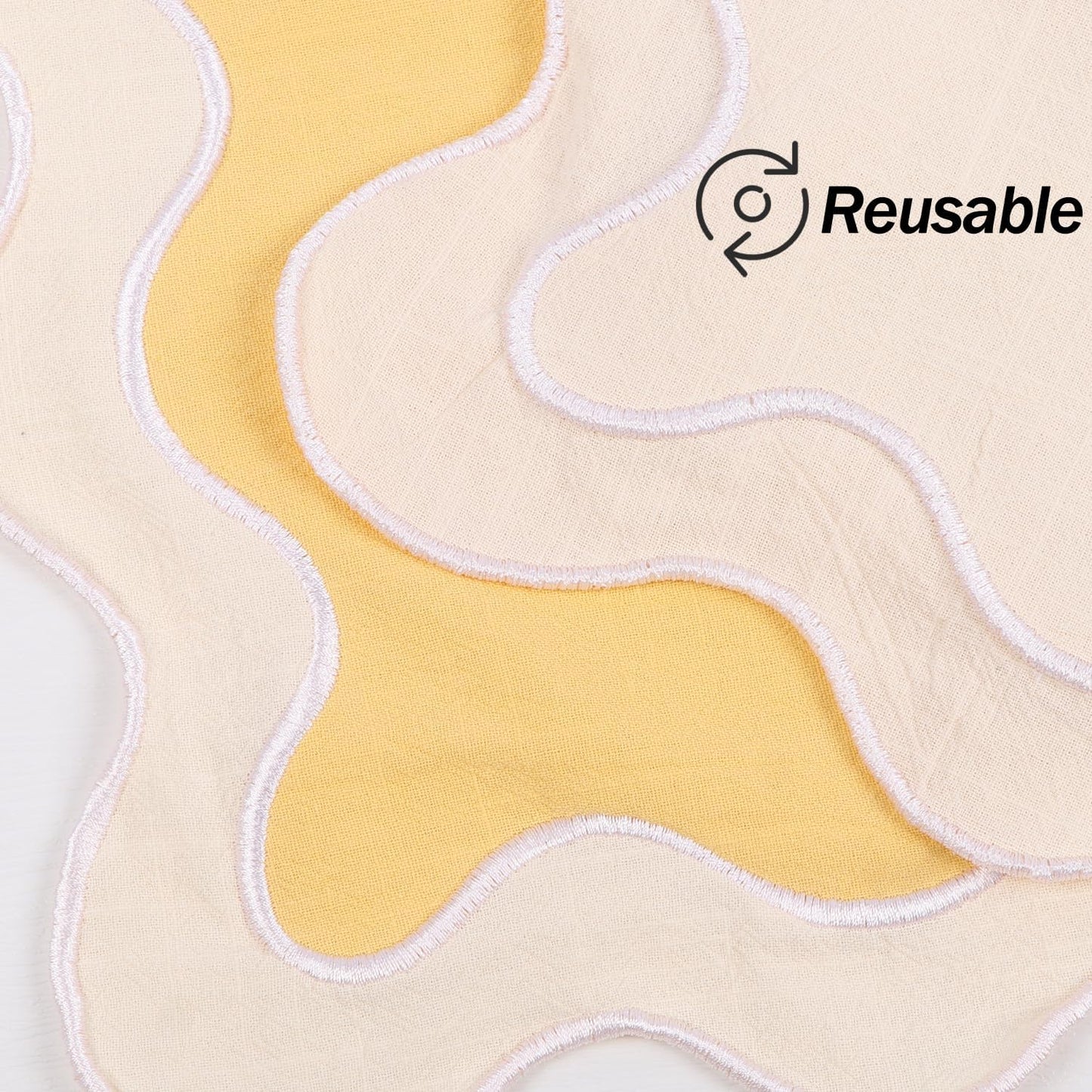 Placemats Set of 4, 13 x 19 Inch Cotton Table Placemats Washable Heat Resistant Woven Table Mats for Table Decor, Boho Scallop Embroidered Placemats (Yellow)