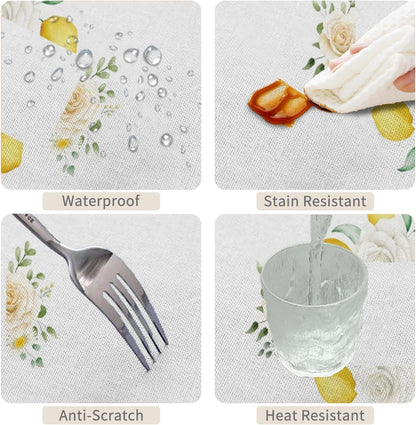 54x78inches Summer Lemon Tablecloth Fresh Lemon Floral Green Leaves Farmhouse Table Cover Stain Resistant Rectangle Table Cloth for Dining Room Kitchen Indoor Outdoor Banquet Party Decor