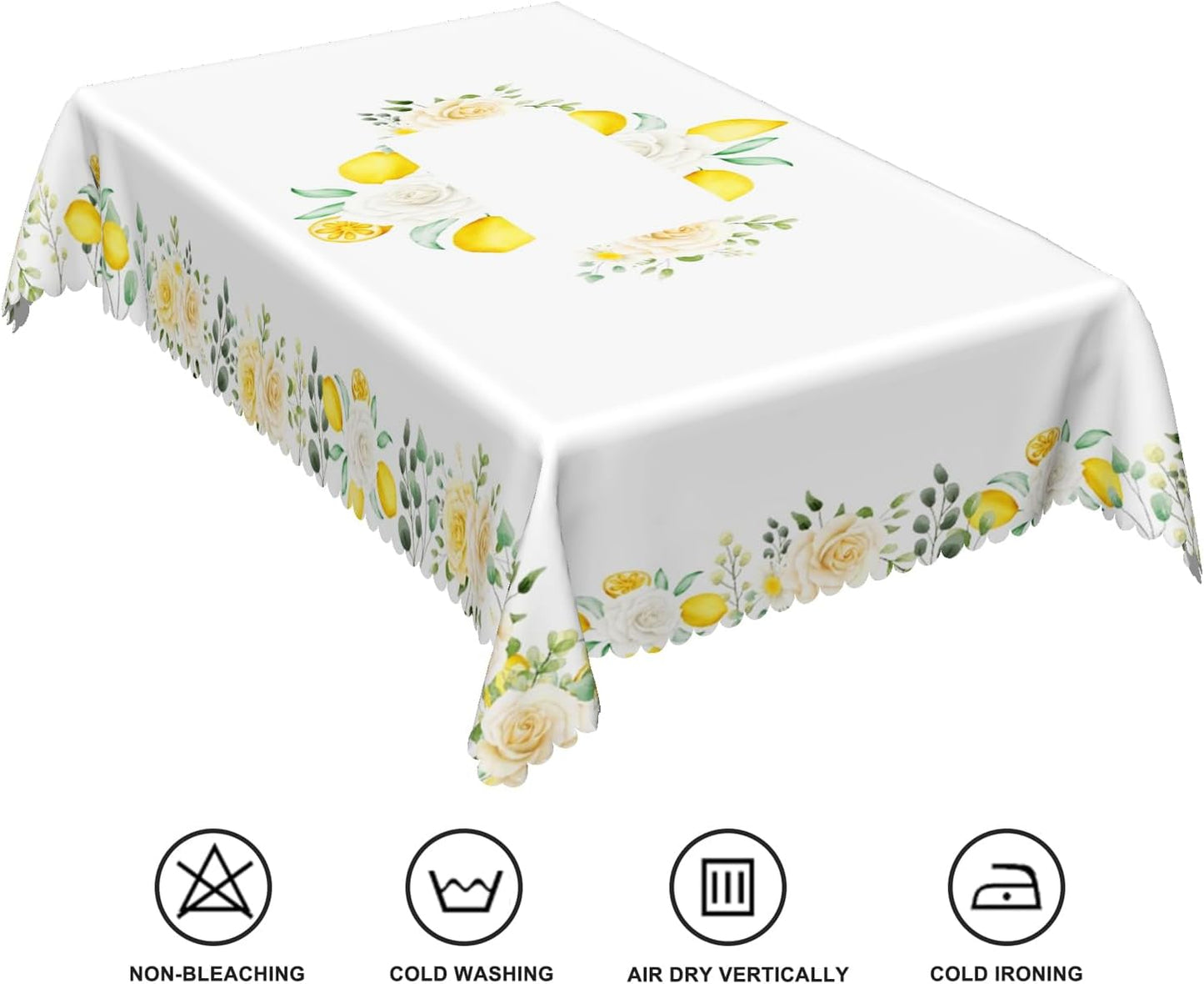 54x78inches Summer Lemon Tablecloth Fresh Lemon Floral Green Leaves Farmhouse Table Cover Stain Resistant Rectangle Table Cloth for Dining Room Kitchen Indoor Outdoor Banquet Party Decor
