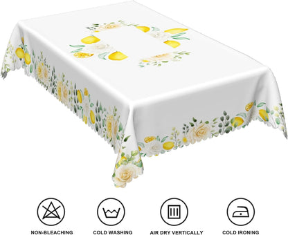 54x78inches Summer Lemon Tablecloth Fresh Lemon Floral Green Leaves Farmhouse Table Cover Stain Resistant Rectangle Table Cloth for Dining Room Kitchen Indoor Outdoor Banquet Party Decor