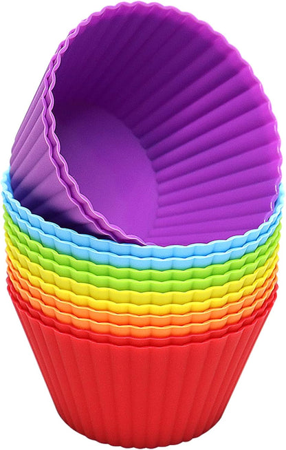 Extra Large Silicone Cupcake Muffin Cups 12 Pack, 3.54 Inch | Non-stick, Reusable, Jumbo, Multicolor, Easy to Clean, for Cupcake, Muffin, Mousse