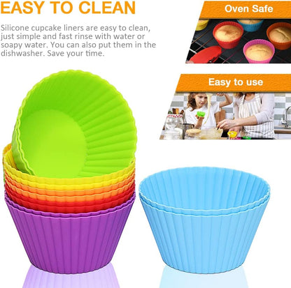 Extra Large Silicone Cupcake Muffin Cups 12 Pack, 3.54 Inch | Non-stick, Reusable, Jumbo, Multicolor, Easy to Clean, for Cupcake, Muffin, Mousse