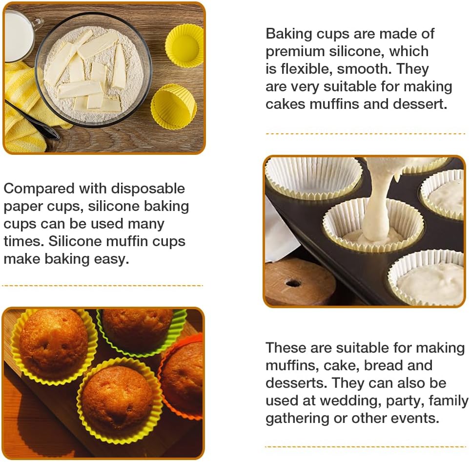Extra Large Silicone Cupcake Muffin Cups 12 Pack, 3.54 Inch | Non-stick, Reusable, Jumbo, Multicolor, Easy to Clean, for Cupcake, Muffin, Mousse