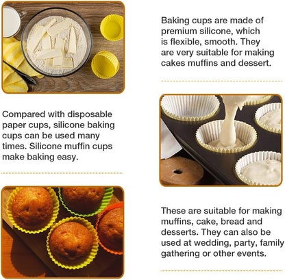 Extra Large Silicone Cupcake Muffin Cups 12 Pack, 3.54 Inch | Non-stick, Reusable, Jumbo, Multicolor, Easy to Clean, for Cupcake, Muffin, Mousse