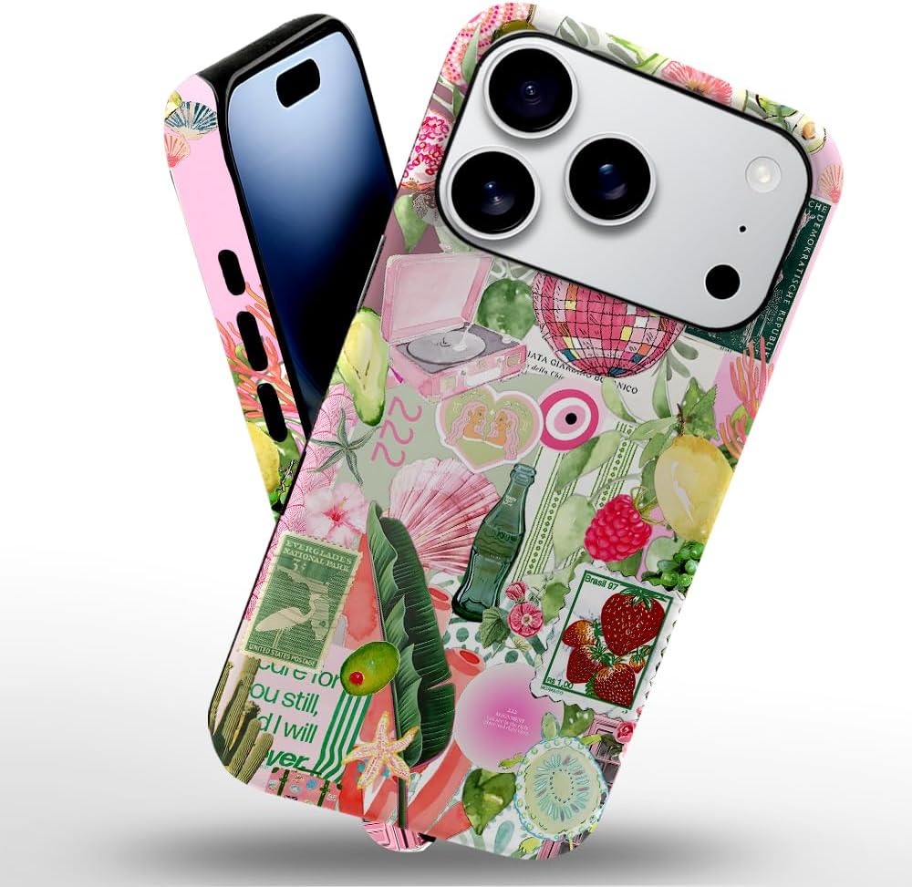 Case Compatible with iPhone 17 Pro,Scratch Resistant Hybrid 2-Layer Hard Shell Phone Case,Fruit Green Lemon Strawberry Collage