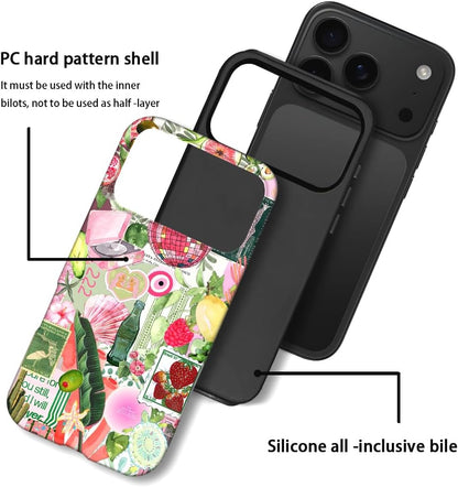 Case Compatible with iPhone 17 Pro,Scratch Resistant Hybrid 2-Layer Hard Shell Phone Case,Fruit Green Lemon Strawberry Collage