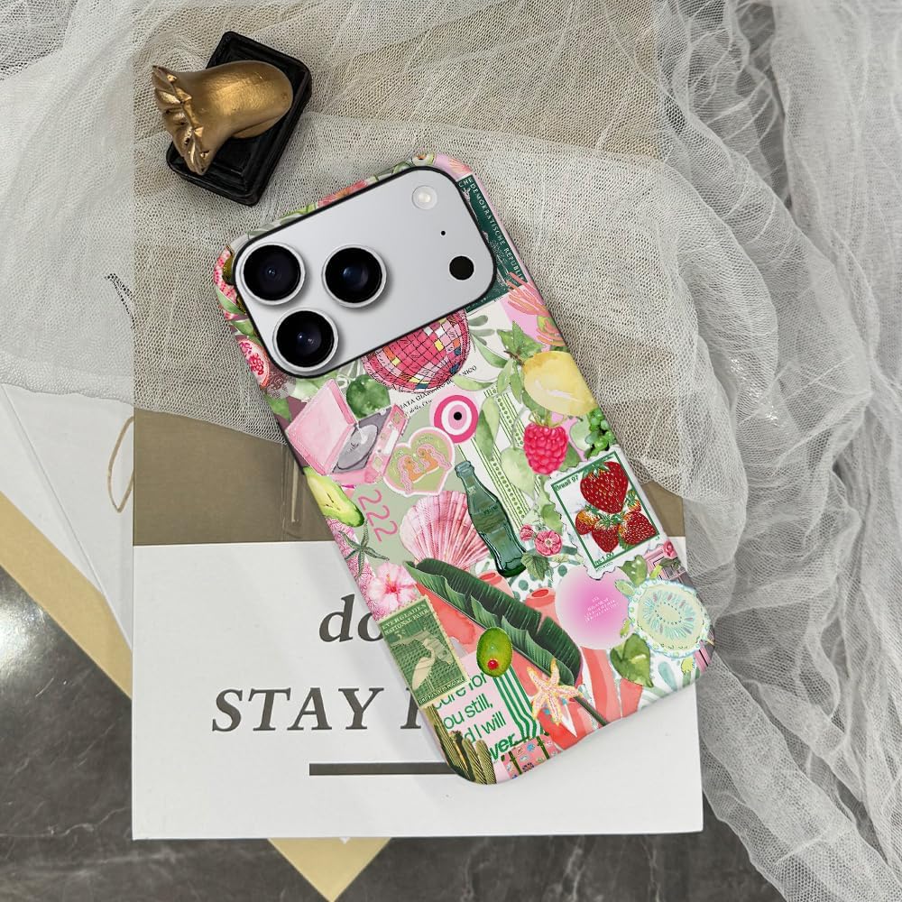 Case Compatible with iPhone 17 Pro,Scratch Resistant Hybrid 2-Layer Hard Shell Phone Case,Fruit Green Lemon Strawberry Collage