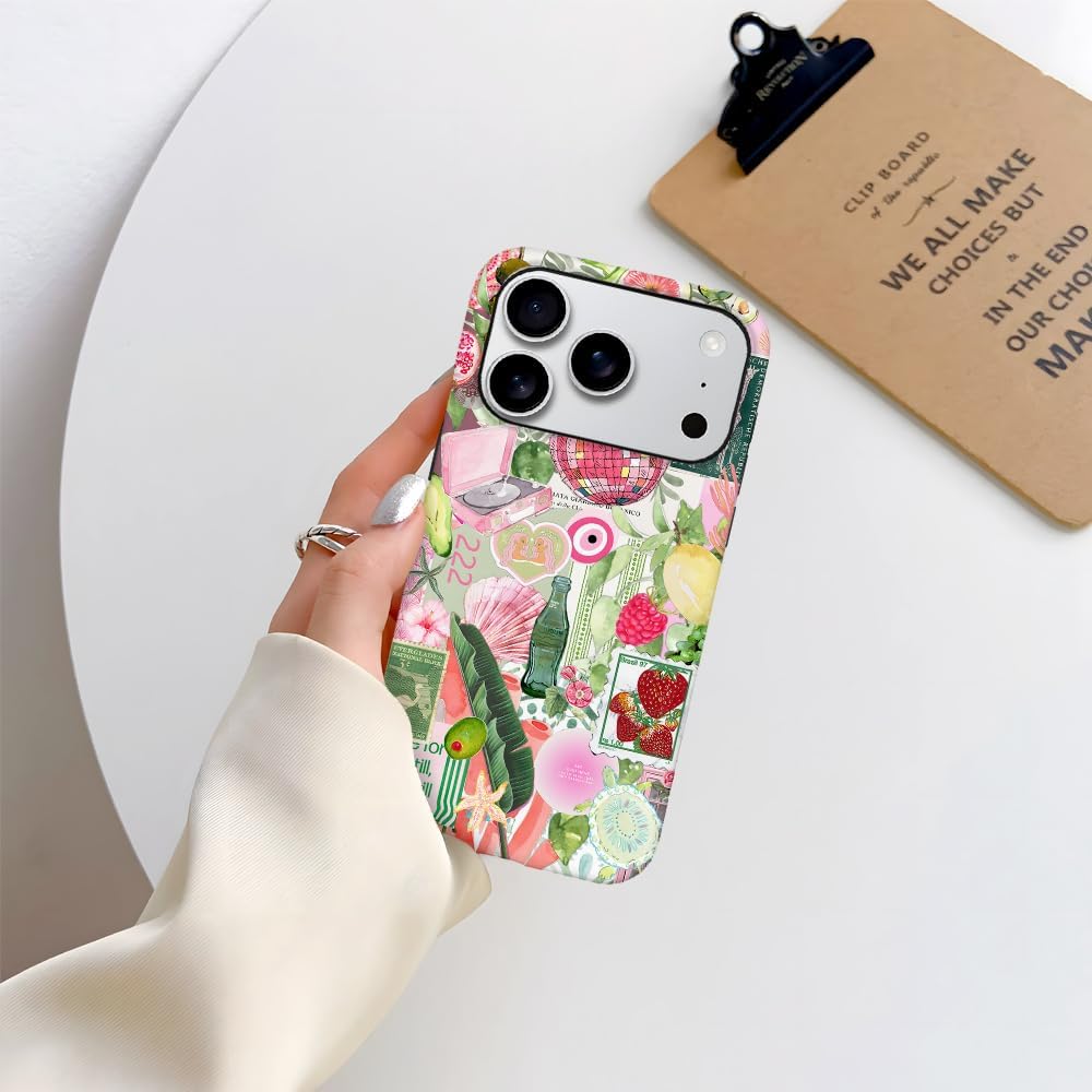 Case Compatible with iPhone 17 Pro,Scratch Resistant Hybrid 2-Layer Hard Shell Phone Case,Fruit Green Lemon Strawberry Collage
