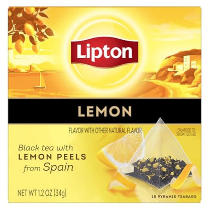 Black Tea Lemon, Pyramid Tea Bags, Flavored Teabags for a Refreshing Cup of Tea, 20 Total Tea Bags