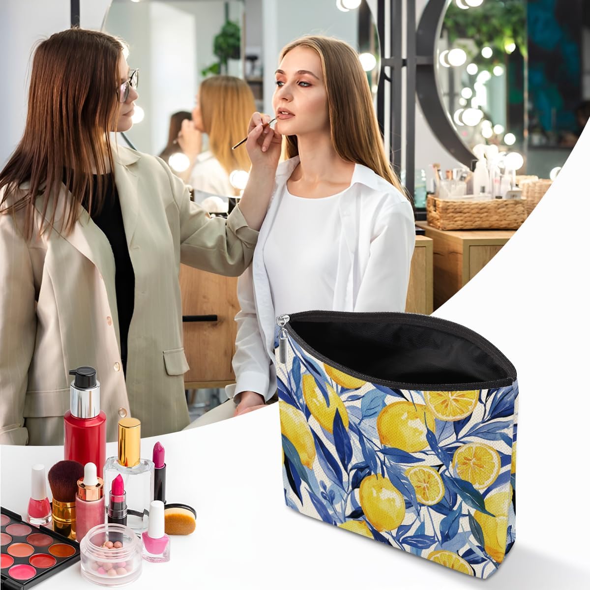 Lemons Makeup Bag, Lemon Gifts Cosmetic Bag Fruit Travel Pouch | Lemons Lovers Gift for Women Girls Daughter Sisters Bestie Best Friend Friendship Graduation Birthday Gifts