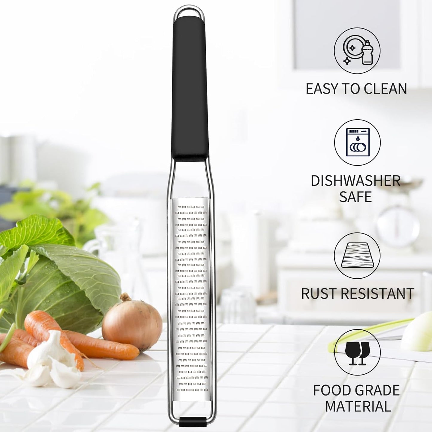 Lemon & Citrus Zester, Cheese Graters with Stainless Steel Sharp Blade for Parmesan Cheese, Ginger, Garlic, Nutmeg, Chocolate, Vegetables, Fruits, Dishwasher Safe Shredder Fine Blade
