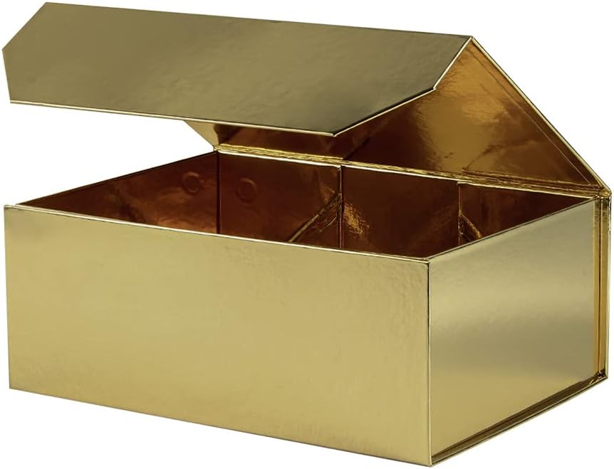 Upgrade 1PCS Gold Gift Box 9.5x7x4 Inches, Sturdy Gift Box with Lid for Gift Packaging, Foldable Magnetic Closure Storage Boxes, Bridesmaid proposal box, Rectangle Collapsible Box