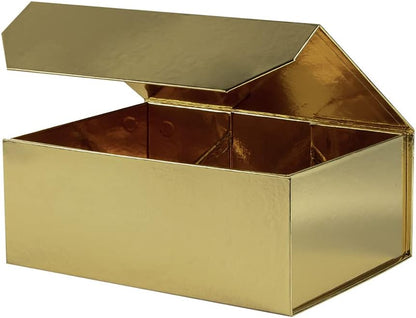 Upgrade 1PCS Gold Gift Box 9.5x7x4 Inches, Sturdy Gift Box with Lid for Gift Packaging, Foldable Magnetic Closure Storage Boxes, Bridesmaid proposal box, Rectangle Collapsible Box
