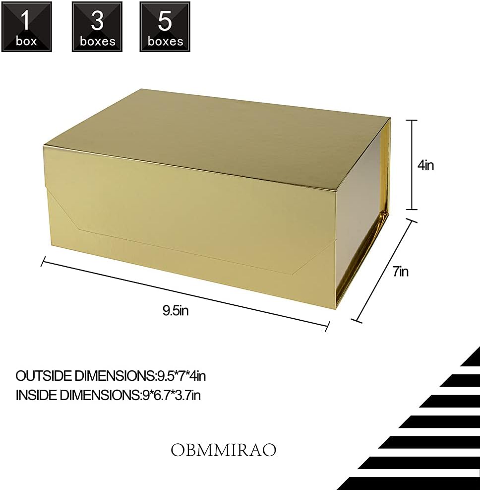 Upgrade 1PCS Gold Gift Box 9.5x7x4 Inches, Sturdy Gift Box with Lid for Gift Packaging, Foldable Magnetic Closure Storage Boxes, Bridesmaid proposal box, Rectangle Collapsible Box