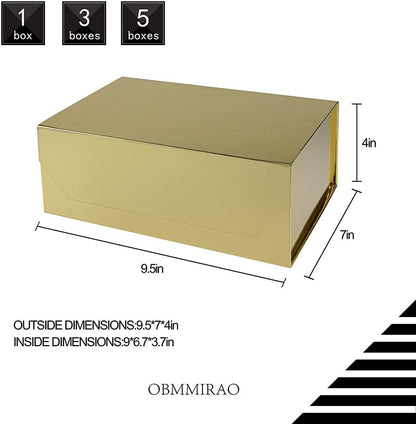 Upgrade 1PCS Gold Gift Box 9.5x7x4 Inches, Sturdy Gift Box with Lid for Gift Packaging, Foldable Magnetic Closure Storage Boxes, Bridesmaid proposal box, Rectangle Collapsible Box