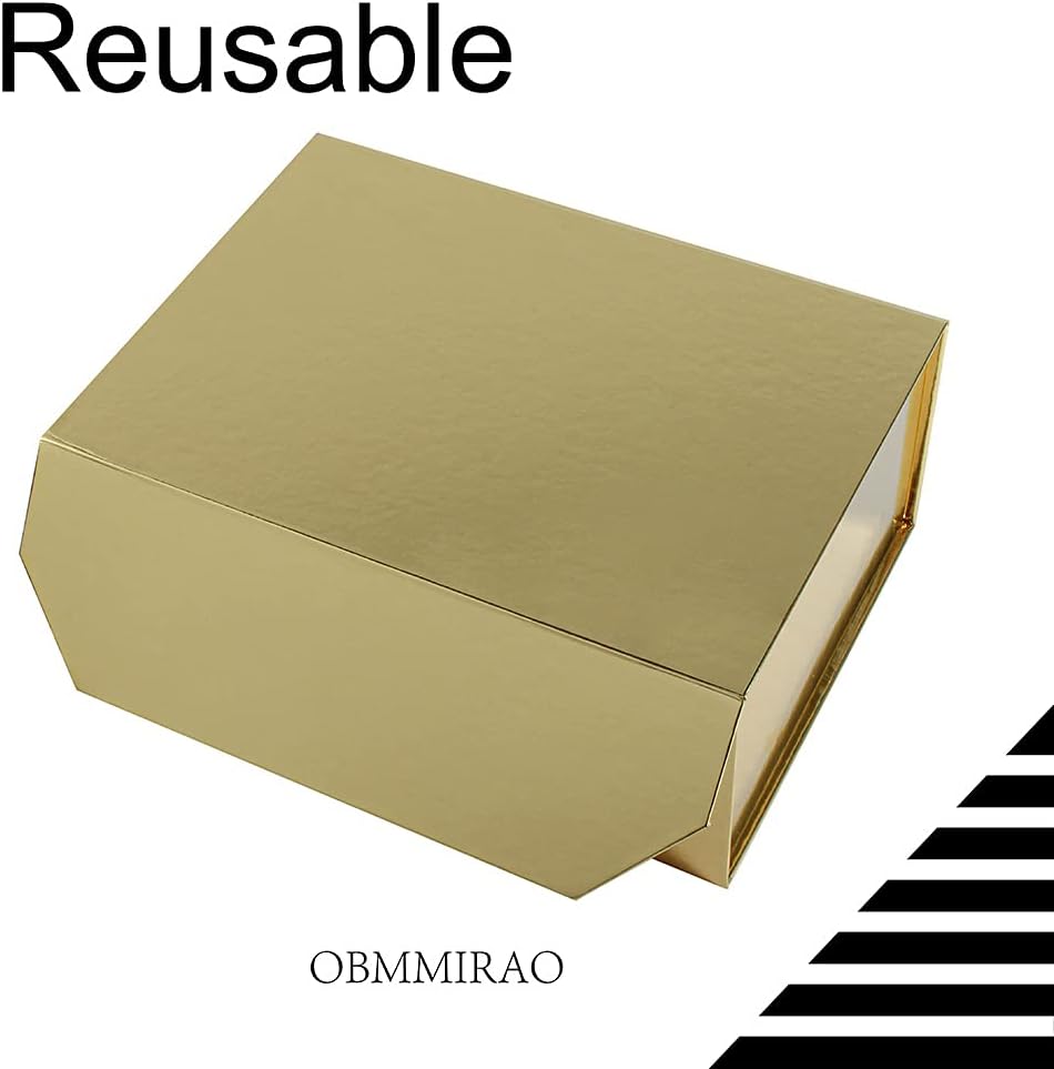 Upgrade 1PCS Gold Gift Box 9.5x7x4 Inches, Sturdy Gift Box with Lid for Gift Packaging, Foldable Magnetic Closure Storage Boxes, Bridesmaid proposal box, Rectangle Collapsible Box