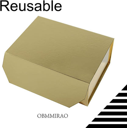 Upgrade 1PCS Gold Gift Box 9.5x7x4 Inches, Sturdy Gift Box with Lid for Gift Packaging, Foldable Magnetic Closure Storage Boxes, Bridesmaid proposal box, Rectangle Collapsible Box