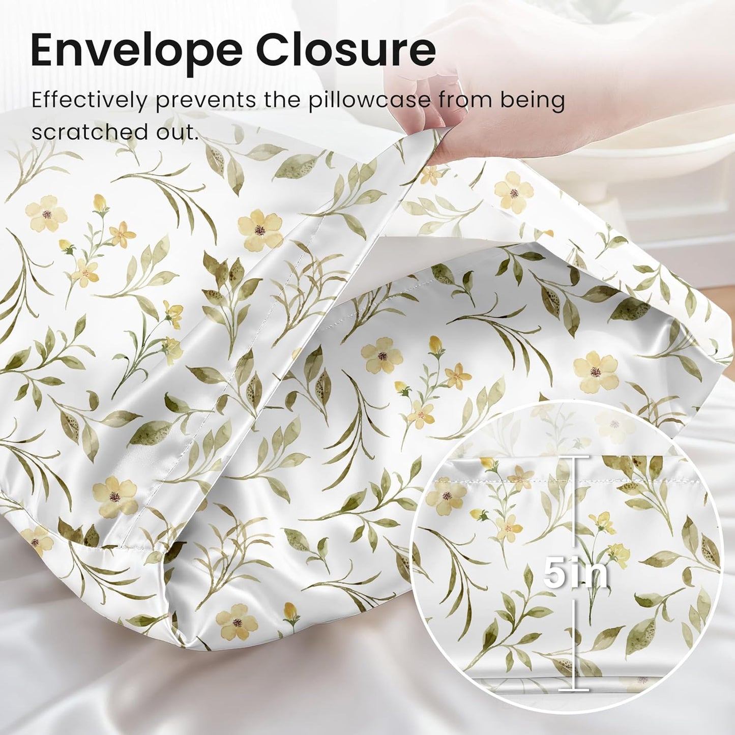 EXQ Home Satin Pillowcase for Hair and Skin Queen - Printed Yellow Sprig Silk Pillow Cases 2 Pack 20x30 inches - Satin Pillow Cases Set of 2 with Envelope Closure, Gifts for Women Men