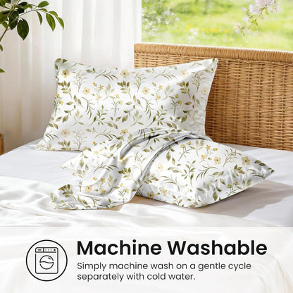 EXQ Home Satin Pillowcase for Hair and Skin Queen - Printed Yellow Sprig Silk Pillow Cases 2 Pack 20x30 inches - Satin Pillow Cases Set of 2 with Envelope Closure, Gifts for Women Men