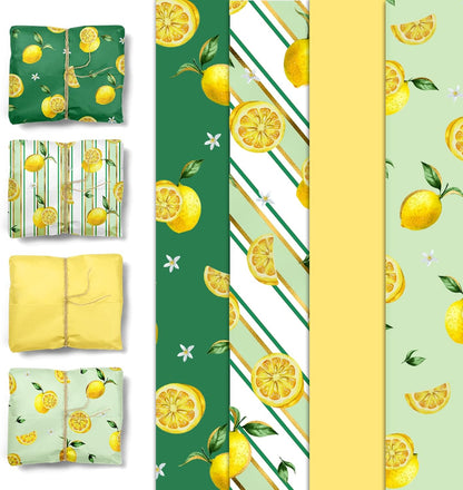 24 Sheet Lemon Tissue Paper for Gift Bag,Yellow Green Lemon Pattern | Wrapping Tissue for Spring Summer Birthday Baby Shower Party Favors,Present Packaging,20 x 15 Inch/Sheet