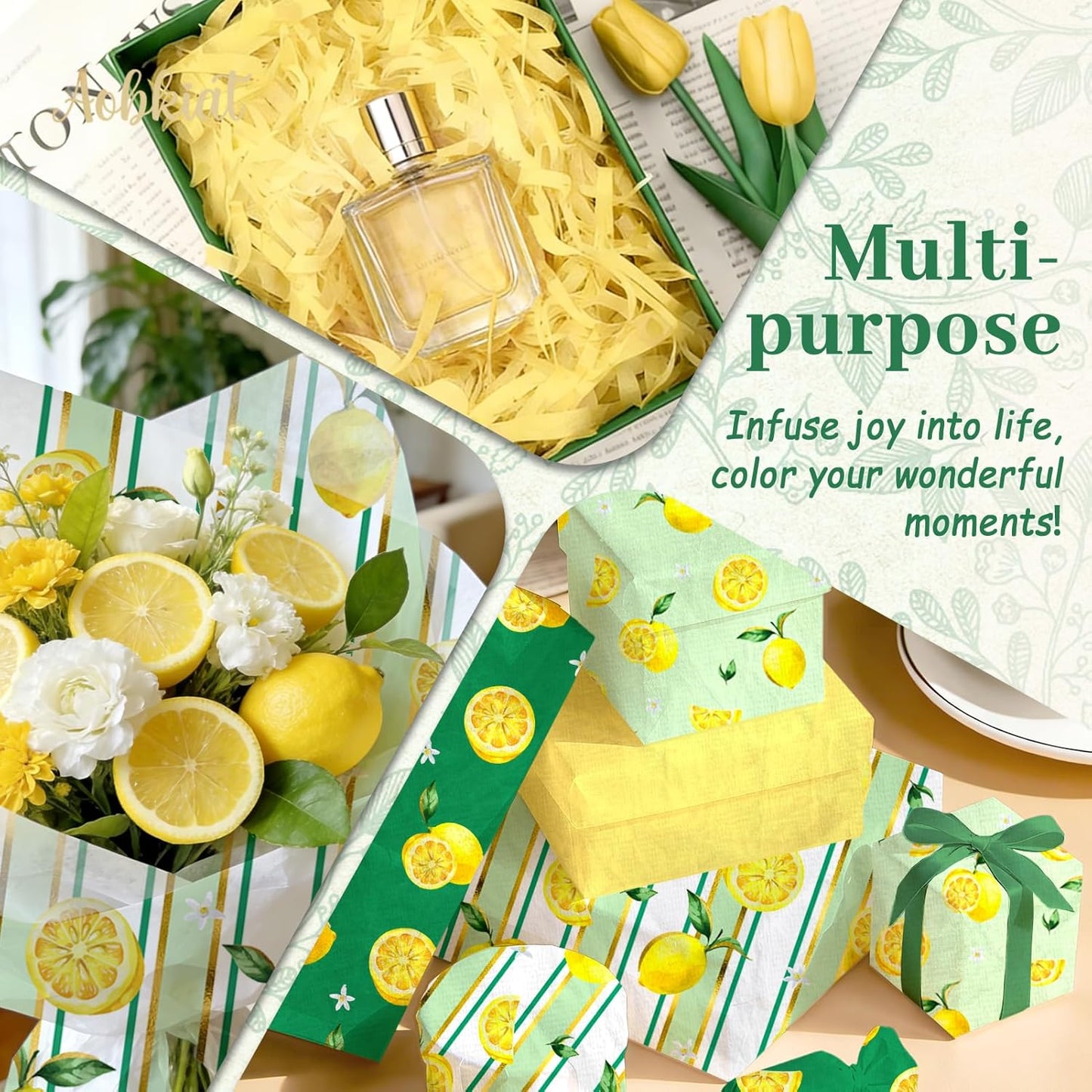 24 Sheet Lemon Tissue Paper for Gift Bag,Yellow Green Lemon Pattern | Wrapping Tissue for Spring Summer Birthday Baby Shower Party Favors,Present Packaging,20 x 15 Inch/Sheet