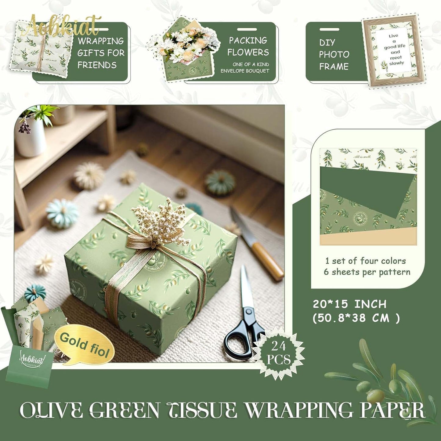 24 Sheet Lemon Tissue Paper for Gift Bag,Yellow Green Lemon Pattern | Wrapping Tissue for Spring Summer Birthday Baby Shower Party Favors,Present Packaging,20 x 15 Inch/Sheet