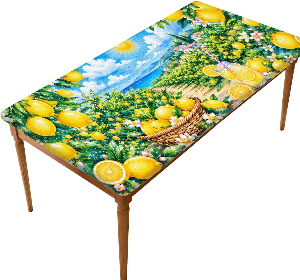 Lemon Pattern Rectangle Table Cloth with Elastic, Fitted Picnic Outdoor Folding Tablecloth for 5 Foot Tables, Waterproof Oil-Proof Indoor Table Cover for Kitchen Dining 30"x60",A-05