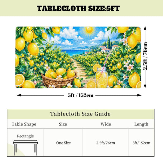 Lemon Pattern Rectangle Table Cloth with Elastic, Fitted Picnic Outdoor Folding Tablecloth for 5 Foot Tables, Waterproof Oil-Proof Indoor Table Cover for Kitchen Dining 30"x60",A-05