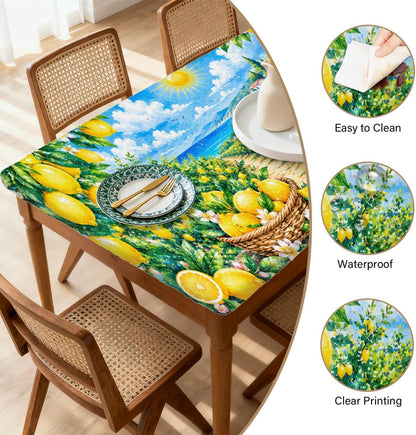 Lemon Pattern Rectangle Table Cloth with Elastic, Fitted Picnic Outdoor Folding Tablecloth for 5 Foot Tables, Waterproof Oil-Proof Indoor Table Cover for Kitchen Dining 30"x60",A-05