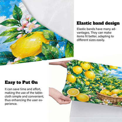 Lemon Pattern Rectangle Table Cloth with Elastic, Fitted Picnic Outdoor Folding Tablecloth for 5 Foot Tables, Waterproof Oil-Proof Indoor Table Cover for Kitchen Dining 30"x60",A-05