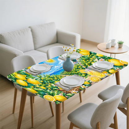 Lemon Pattern Rectangle Table Cloth with Elastic, Fitted Picnic Outdoor Folding Tablecloth for 5 Foot Tables, Waterproof Oil-Proof Indoor Table Cover for Kitchen Dining 30"x60",A-05