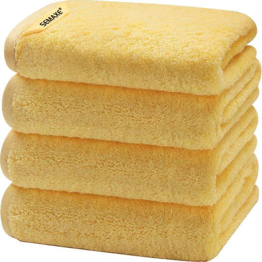 4-Pack Yellow Cotton Hand Towels for Bathroom with Hanging Loops | Sink-side towels for drying hands and face, ideal for bathrooms, guest baths, powder rooms, OEKO-TEX certified, easy care