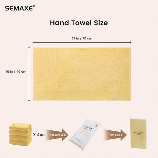 4-Pack Yellow Cotton Hand Towels for Bathroom with Hanging Loops | Sink-side towels for drying hands and face, ideal for bathrooms, guest baths, powder rooms, OEKO-TEX certified, easy care