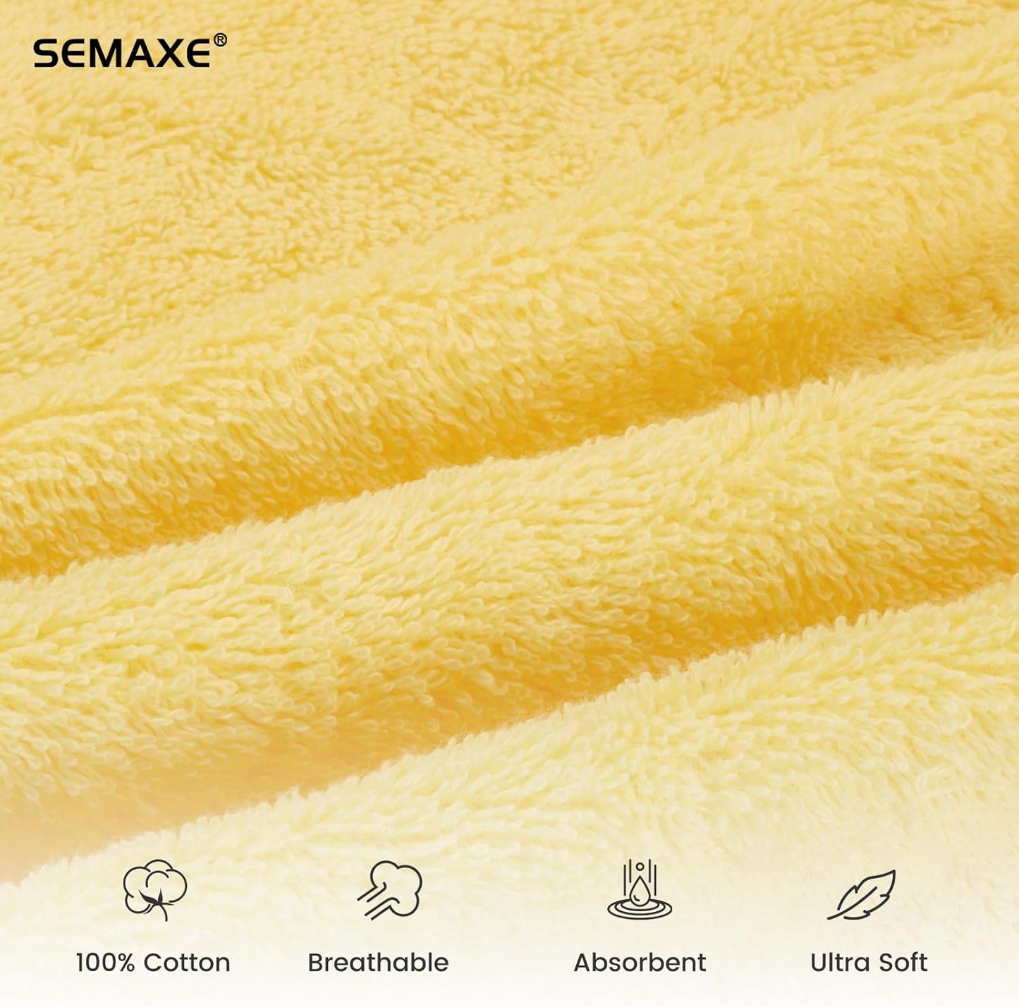 4-Pack Yellow Cotton Hand Towels for Bathroom with Hanging Loops | Sink-side towels for drying hands and face, ideal for bathrooms, guest baths, powder rooms, OEKO-TEX certified, easy care