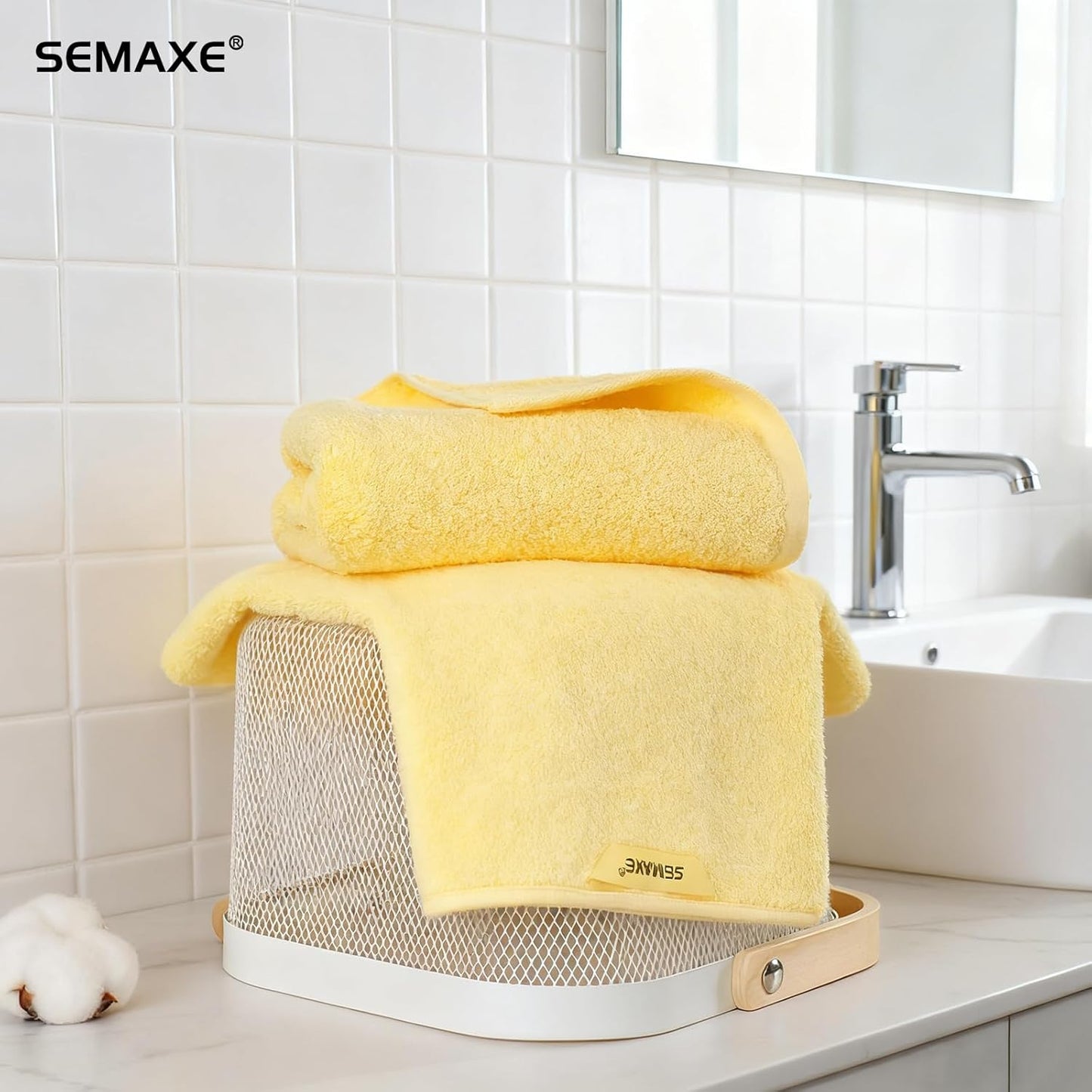 4-Pack Yellow Cotton Hand Towels for Bathroom with Hanging Loops | Sink-side towels for drying hands and face, ideal for bathrooms, guest baths, powder rooms, OEKO-TEX certified, easy care