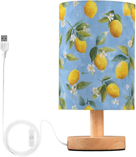 Bedside Table Lamp Lemon Yellow Citrus Fruits (61) Kids Nightstand Lamp Night Light Fabric Shade for Bedroom Living Room Home Office