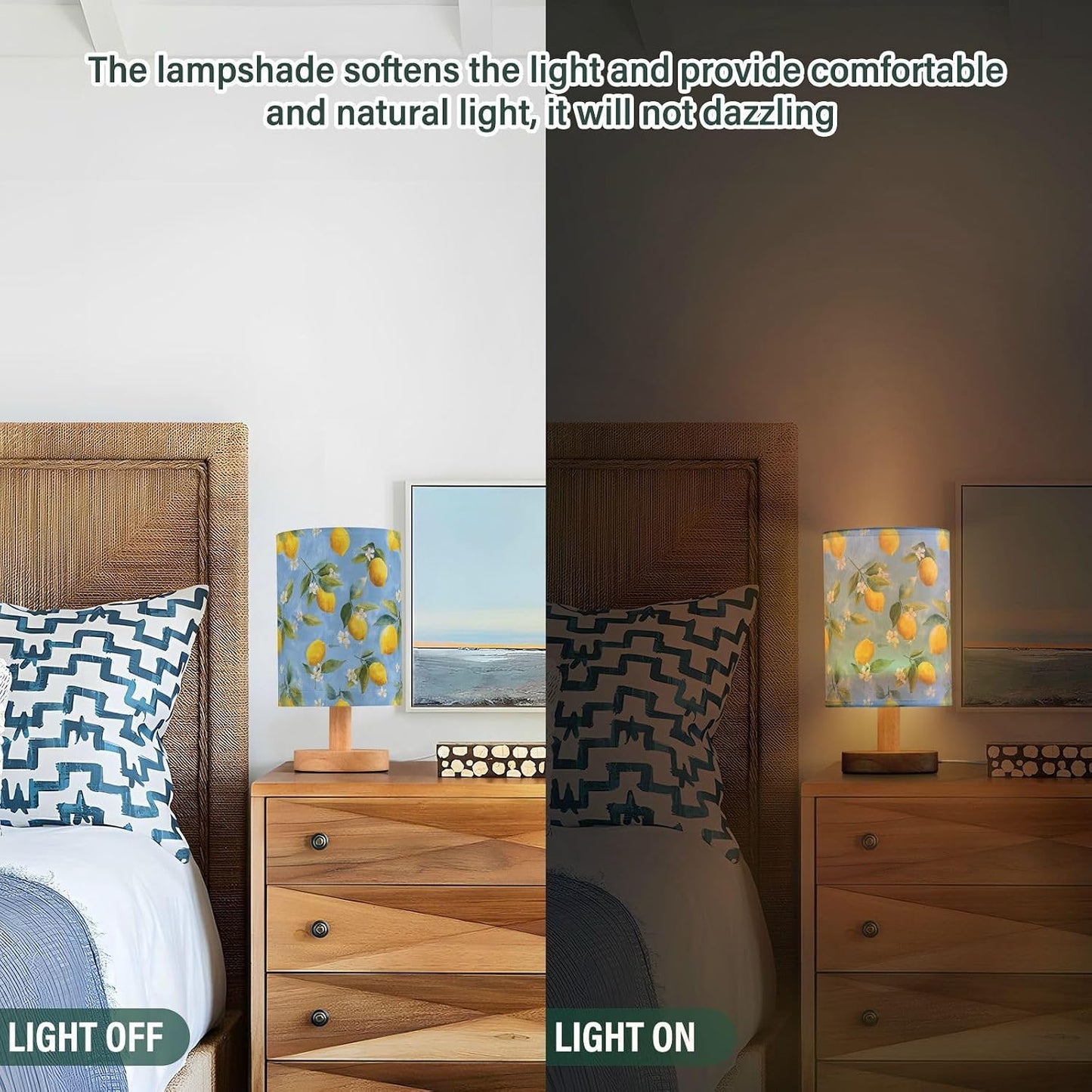Bedside Table Lamp Lemon Yellow Citrus Fruits (61) Kids Nightstand Lamp Night Light Fabric Shade for Bedroom Living Room Home Office