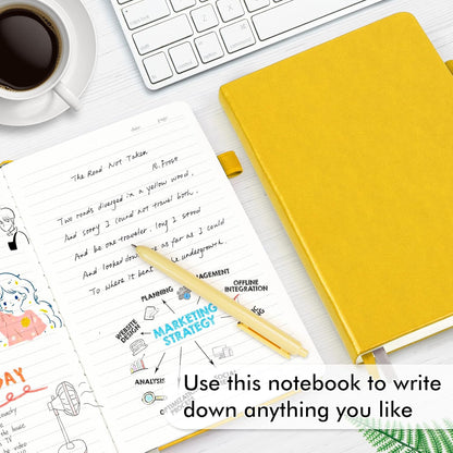 3 Pack Notebooks Journals Bulk with 3 Black Pens, A5 Hardcover Notebook Classic Ruled Lined Journal Set with Pen Holder for Work Business Journaling Note Taking, 120 GSM, 5.1”x8.3”, Yellow
