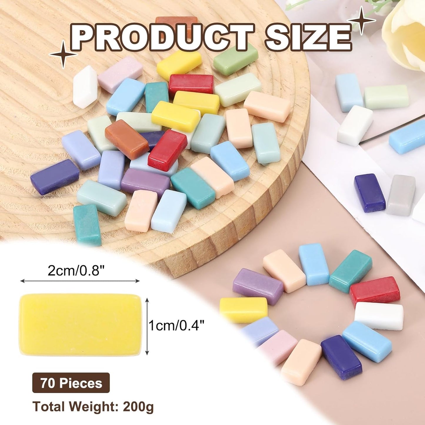 200g Rectangle Mosaic Tiles for Crafts, 0.4" x 0.8" Iridescent Mosaic Glass Pieces for DIY Art Making Supplies Home Decoration (Yellow)
