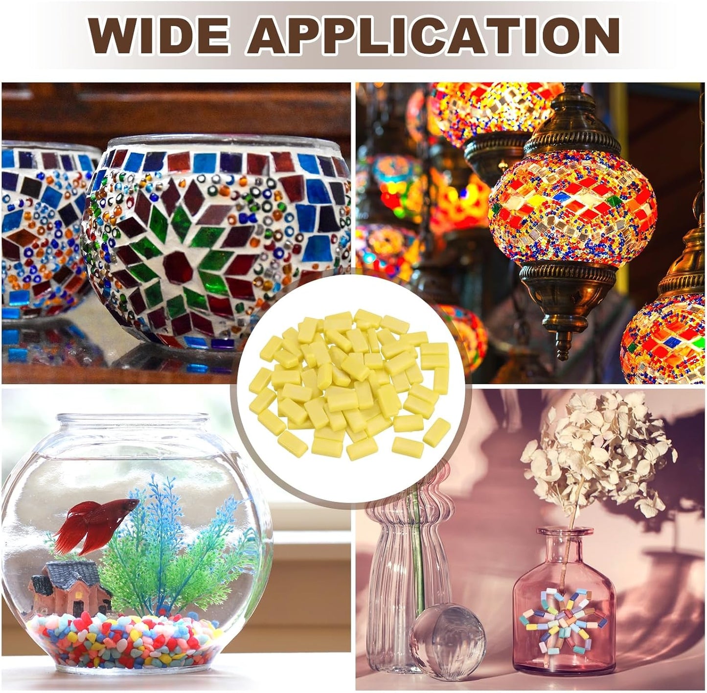 200g Rectangle Mosaic Tiles for Crafts, 0.4" x 0.8" Iridescent Mosaic Glass Pieces for DIY Art Making Supplies Home Decoration (Yellow)