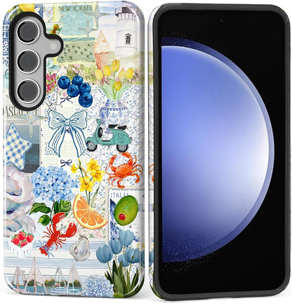 Case for Samsung Galaxy S26 Case,Retro Floral Lemon Ocean Collage Design - Hybrid Dual Protection Silicone + Hard PC Shockproof Full Body Cover, Protective Case for Men Women