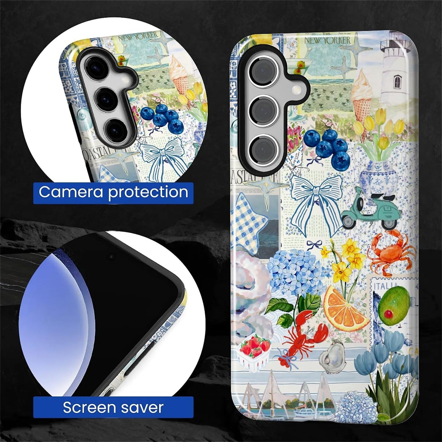 Case for Samsung Galaxy S26 Case,Retro Floral Lemon Ocean Collage Design - Hybrid Dual Protection Silicone + Hard PC Shockproof Full Body Cover, Protective Case for Men Women