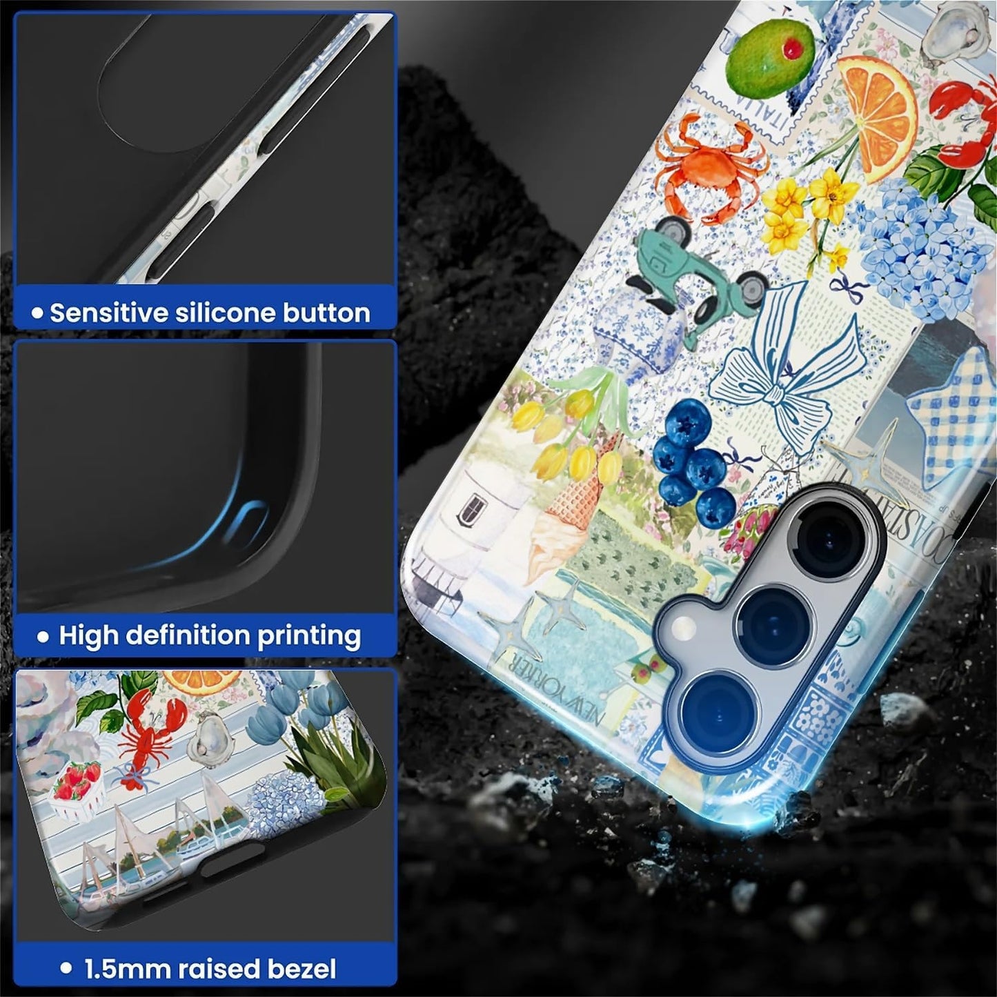 Case for Samsung Galaxy S26 Case,Retro Floral Lemon Ocean Collage Design - Hybrid Dual Protection Silicone + Hard PC Shockproof Full Body Cover, Protective Case for Men Women