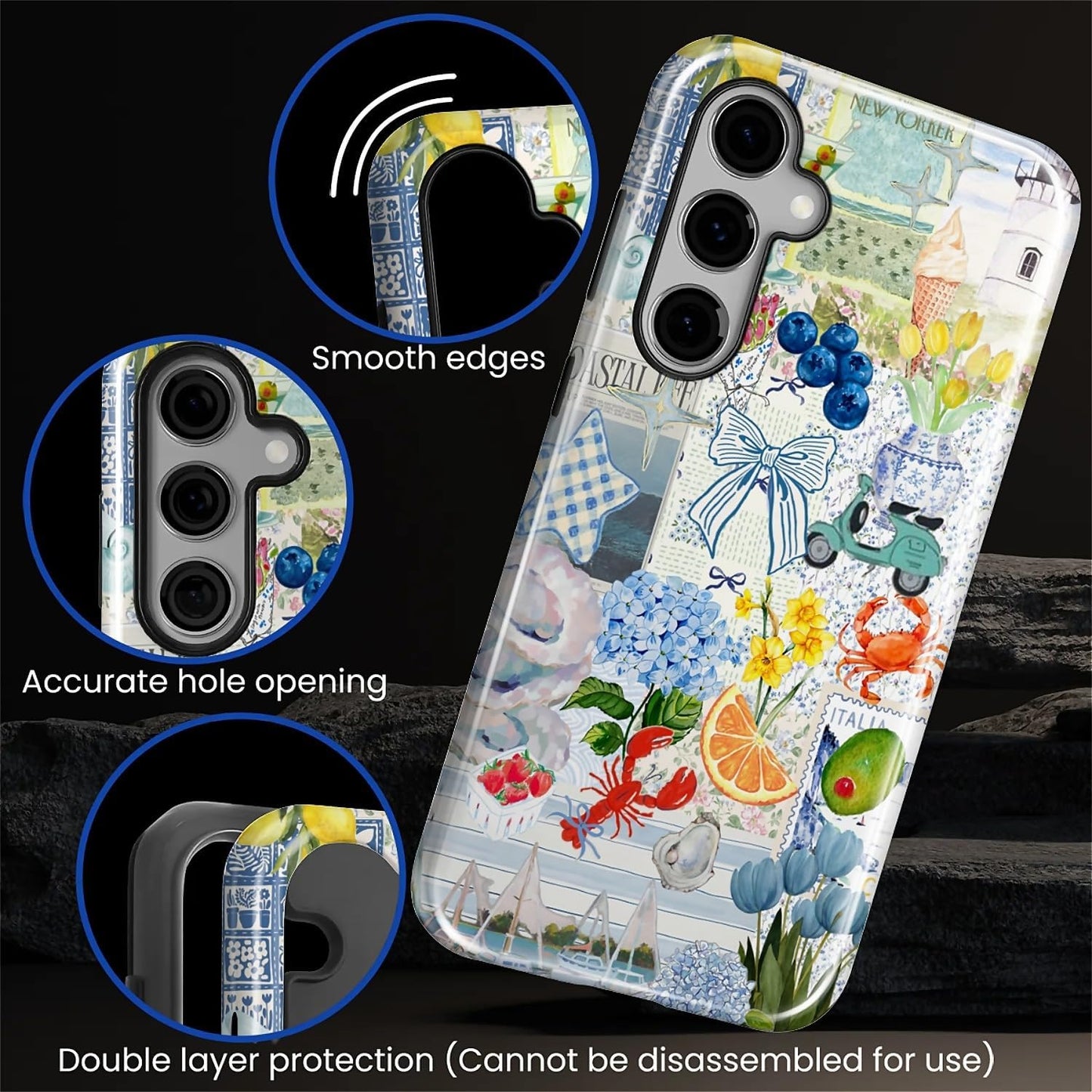 Case for Samsung Galaxy S26 Case,Retro Floral Lemon Ocean Collage Design - Hybrid Dual Protection Silicone + Hard PC Shockproof Full Body Cover, Protective Case for Men Women