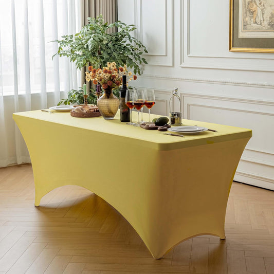 Yellow 6ft Fitted Rectangle Tablecloth with Elastic, Water Resistant Washable Spandex Table Cover for 6 Foot Folding Tables, Stretch Table Cloth for Weddings, Banquets, Parties