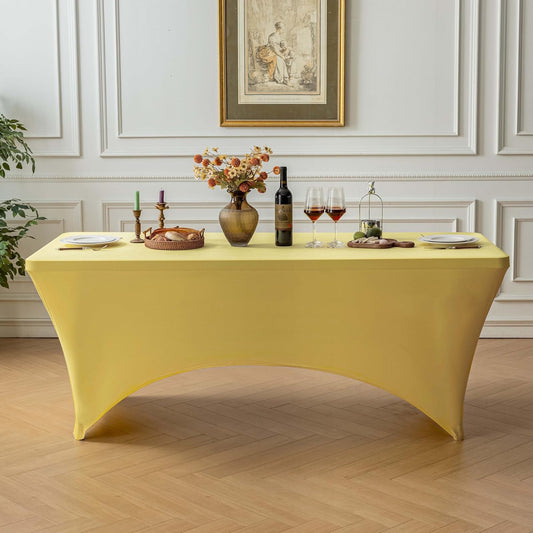 Yellow 6ft Fitted Rectangle Tablecloth with Elastic, Water Resistant Washable Spandex Table Cover for 6 Foot Folding Tables, Stretch Table Cloth for Weddings, Banquets, Parties